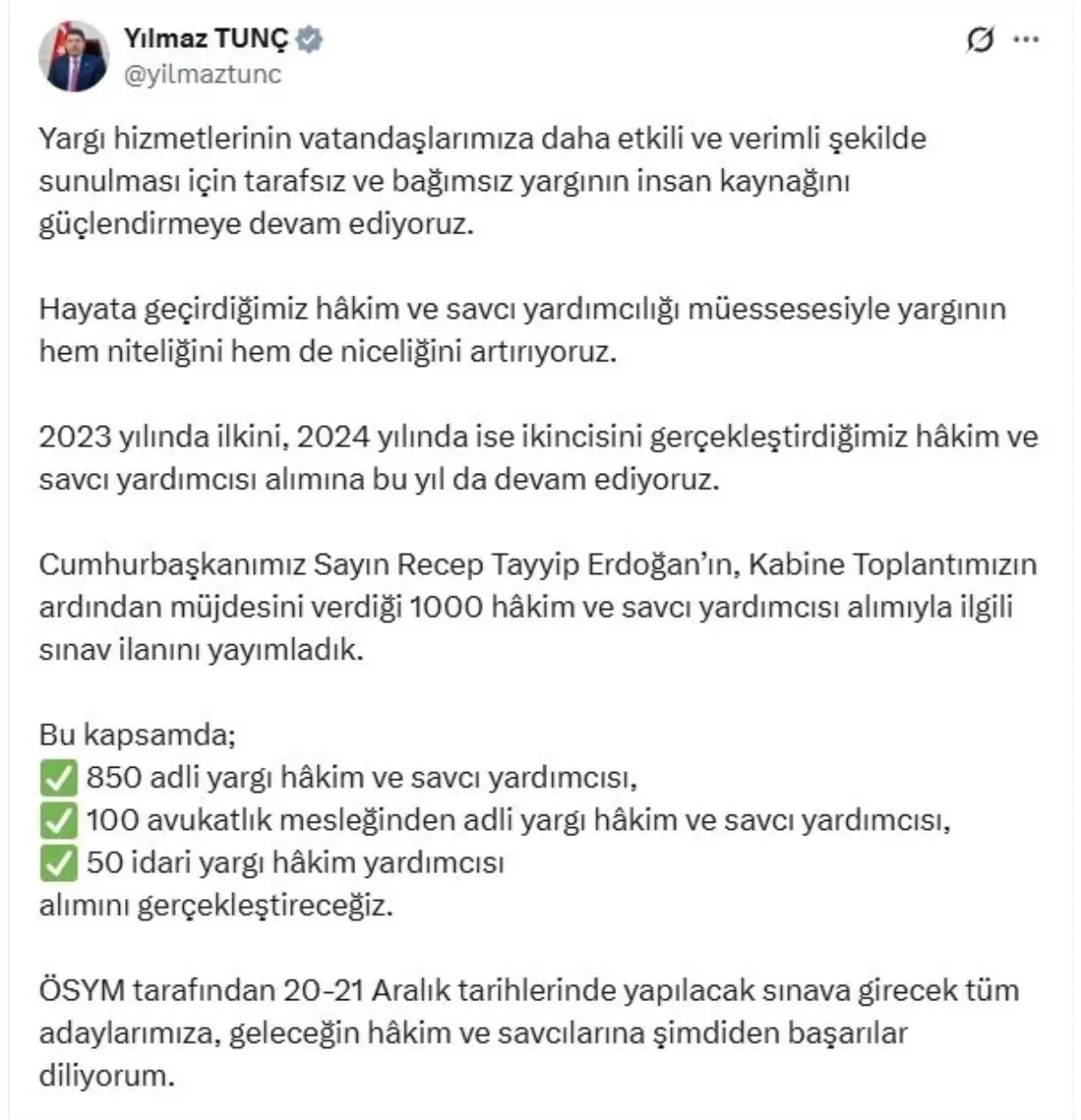 adalet bakani tunc bin hakim ve savci yardimcisi alimiyla ilgili sinav ilanini yayimladik qTt6T52N.jpg