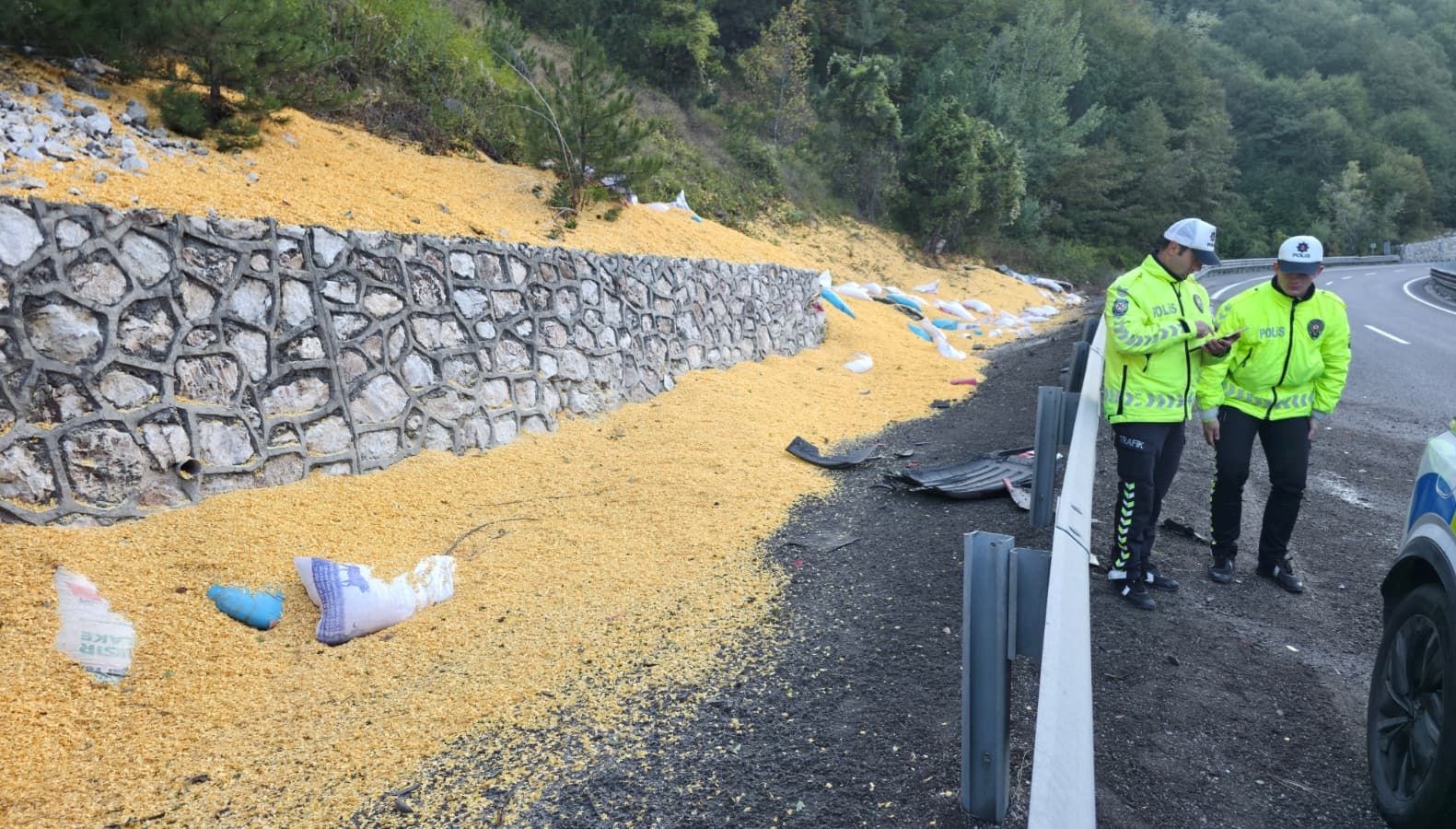 bursada hayvan yemi yuklu tir devrildi iki kisi agir yarali ARwIDqwX