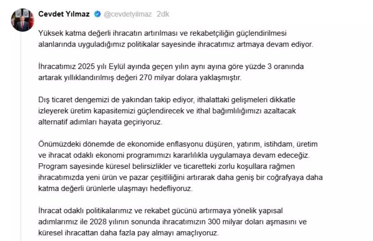 cumhurbaskani yardimcisi yilmaz ihracat hedeflerini acikladi QyBJvVG1