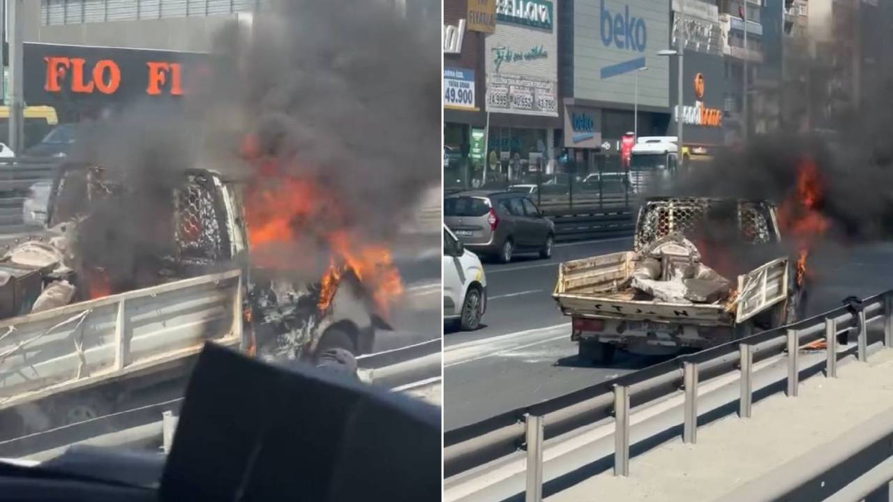 Bahçelievler’de Seyir Halindeki Kamyonet Yangın Çıkardı